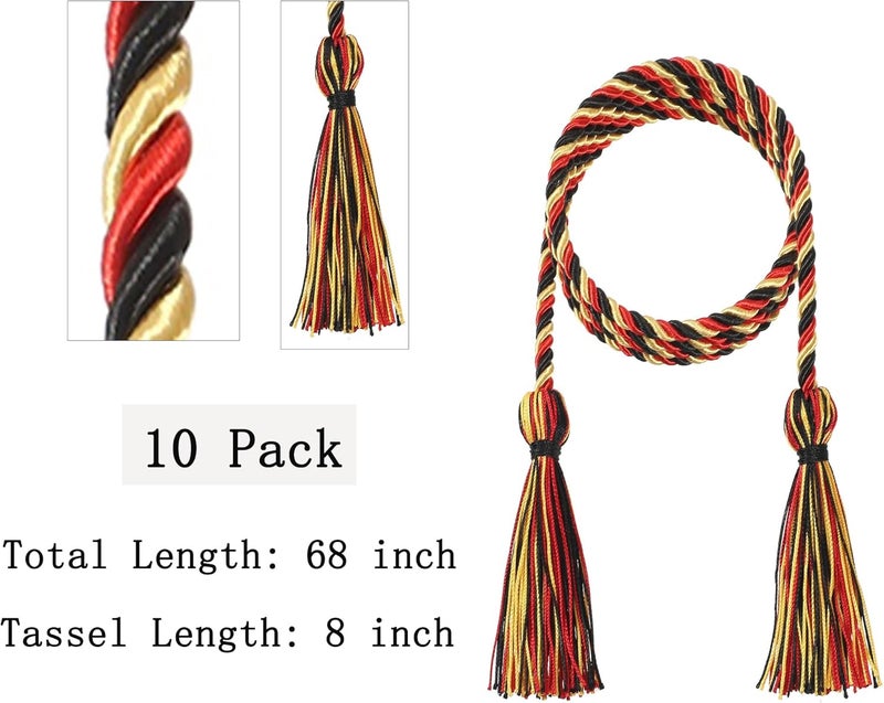 D DODOU 10 Pieces Graduation Cords Polyester Graduation Honor Braided Cords with Sewing Tassels for Bachelor, Master, Doctor 68" Long (Black Red Gold) - Image 3